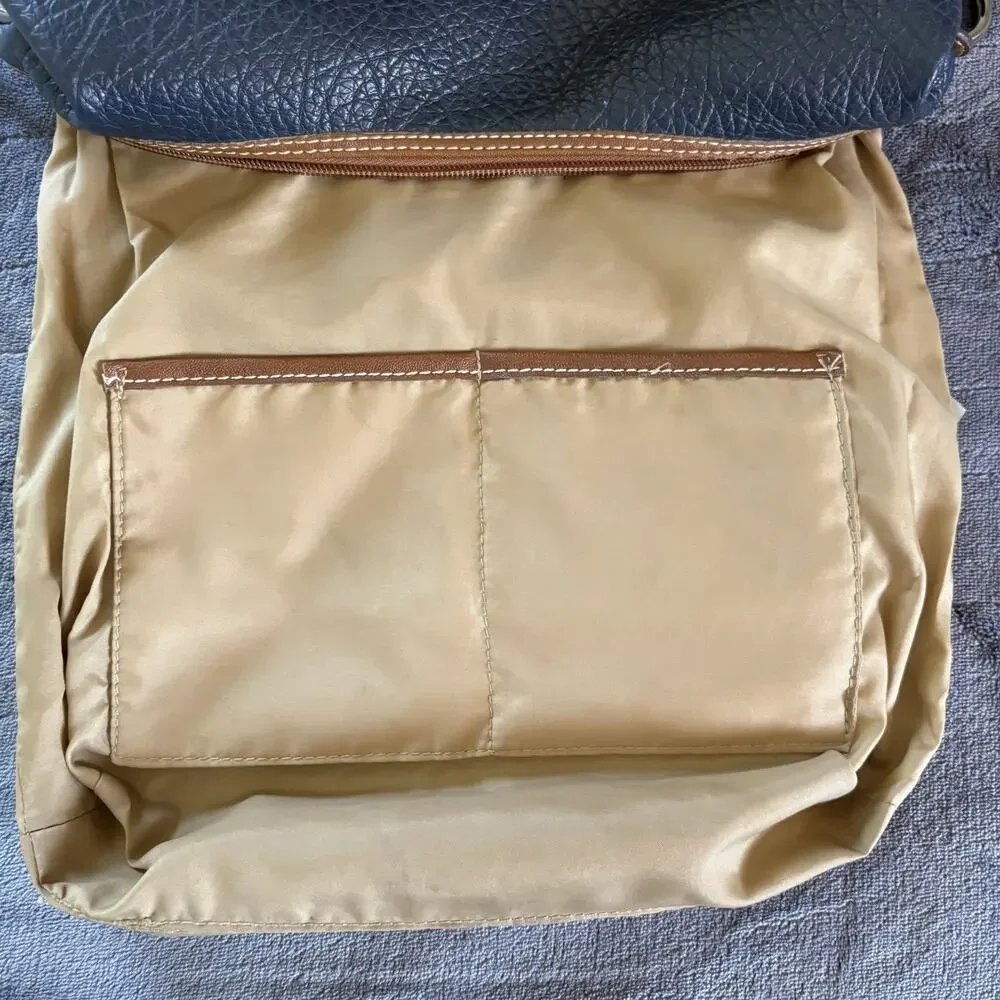 Lauren Conrad Blue Hobo Handbag Vegan Pebbled Leather Shoulder Bag Braided Strap